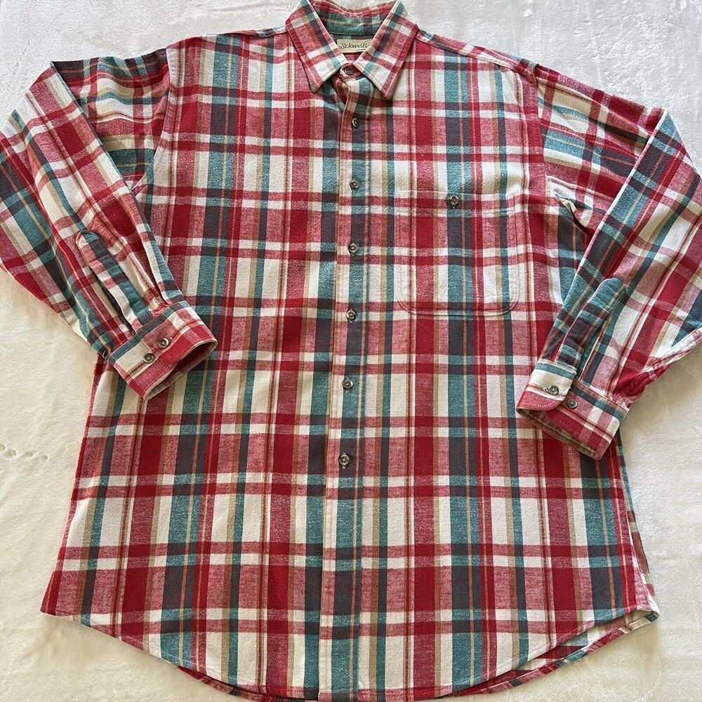 St. John’s Bay men’s Size Large tall Vintage Plaid Flannel Button Shirt USA LT